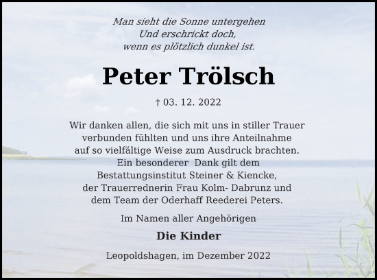 Traueranzeige von Peter Trölsch von Haff-Zeitung