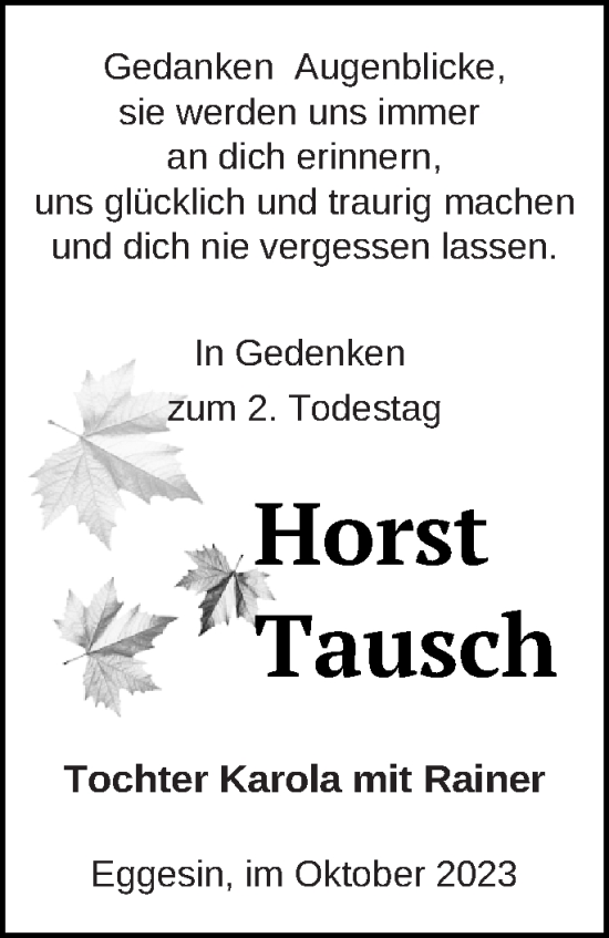 Traueranzeige von Horst Tausch von Haff-Zeitung