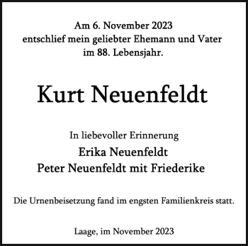 Traueranzeige von Kurt Neuenfeldt von Güstrower Zeitung