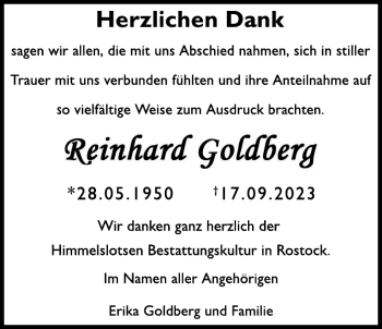 Traueranzeige von Reinhard Goldberg von Norddeutsche Neueste Nachrichten