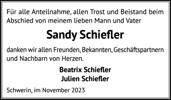 Traueranzeige von Sandy Schiefler von Zeitung für die Landeshauptstadt