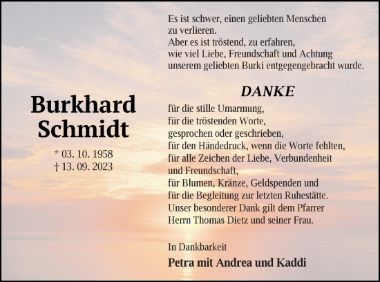 Traueranzeige von Burkhard Schmidt von Prenzlauer Zeitung