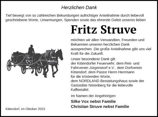 Traueranzeige von Fritz Struve von Mecklenburger Schweiz