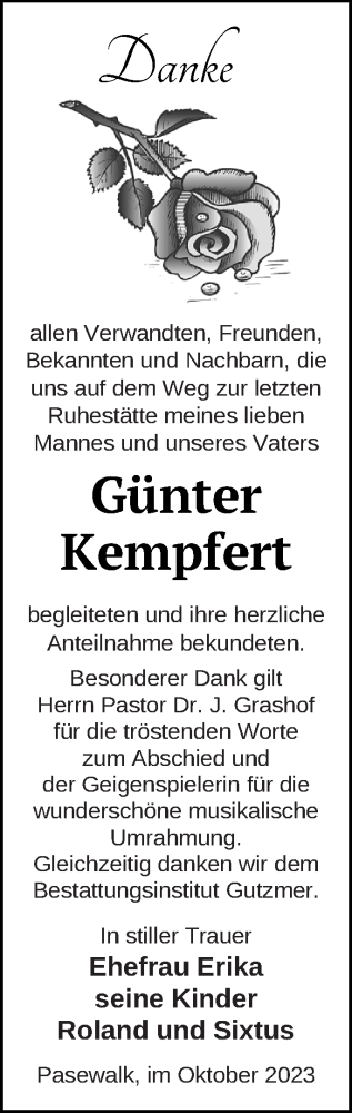 Traueranzeige von Günter Kempfert von Pasewalker Zeitung