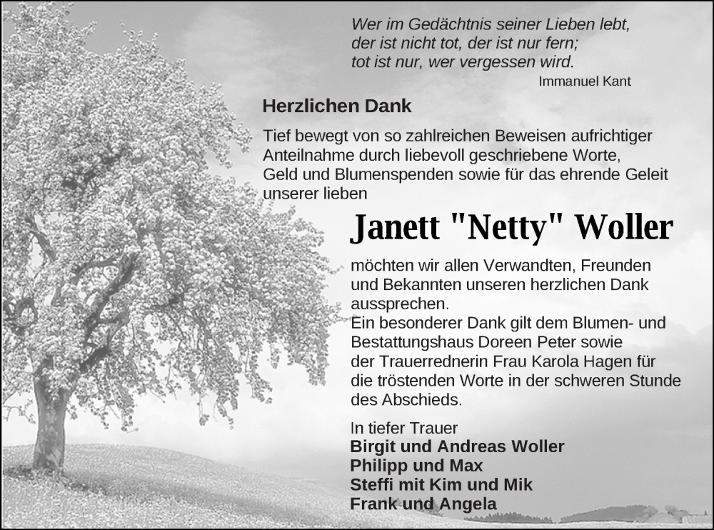  Traueranzeige für Janett Woller vom 04.11.2023 aus Neubrandenburger Zeitung