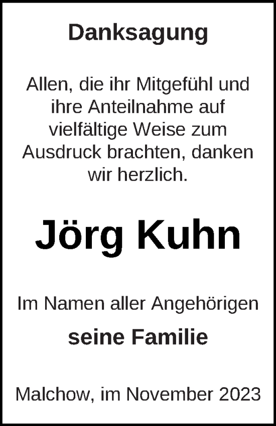 Traueranzeige von Jörg Kuhn von Müritz-Zeitung