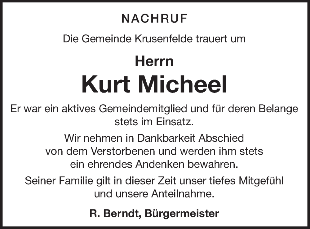  Traueranzeige für Kurt Micheel vom 25.11.2023 aus Vorpommern Kurier