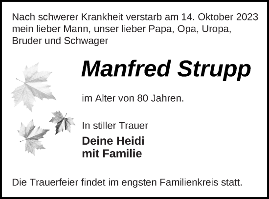 Traueranzeige von Manfred Strupp von Müritz-Zeitung