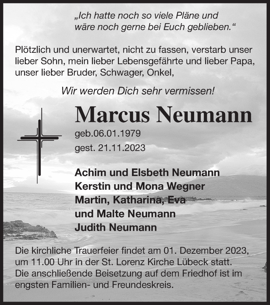  Traueranzeige für Marcus Neumann vom 29.11.2023 aus Mecklenburger Schweiz