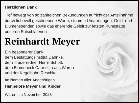 Traueranzeige von Reinhardt Meyer von Müritz-Zeitung