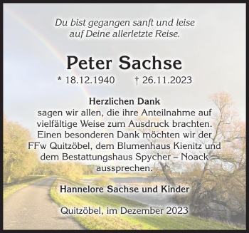 Traueranzeige von Peter Sachse von Der Prignitzer