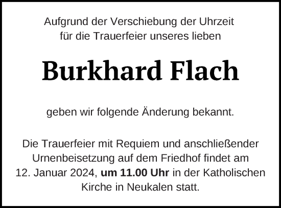Traueranzeige von Burkhard Flach von Mecklenburger Schweiz