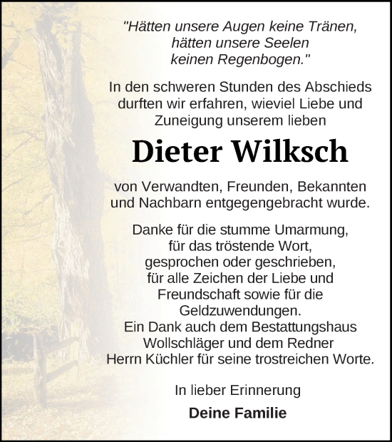 Traueranzeige von Dieter Wilksch von Templiner Zeitung