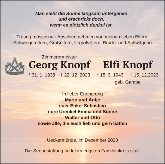 Traueranzeige von Elfi Knopf von Haff-Zeitung