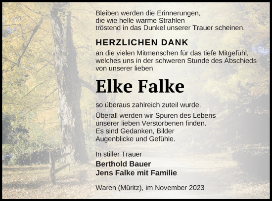 Traueranzeige von Elke Falke von Müritz-Zeitung