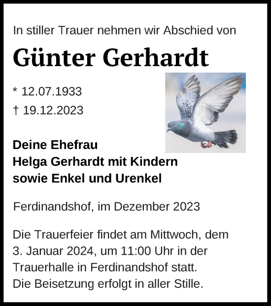 Traueranzeige von Günter Gerhardt von Haff-Zeitung