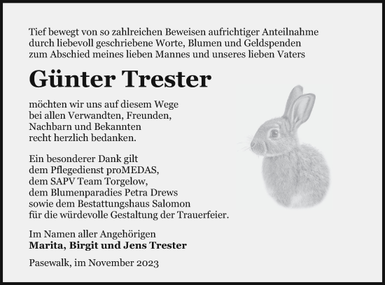 Traueranzeige von Günter Trester von Pasewalker Zeitung