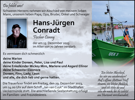 Traueranzeige von Hans-Jürgen Conradt von Haff-Zeitung