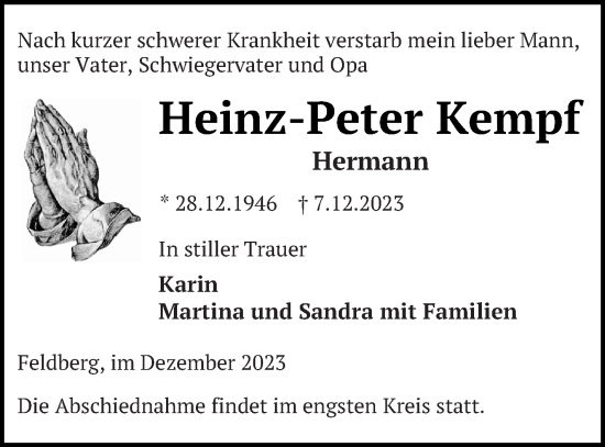 Traueranzeige von Heinz-Peter Kempf von Strelitzer Zeitung