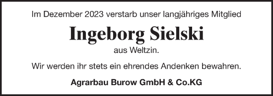 Traueranzeige von Ingeborg Sielski von Treptower Tageblatt