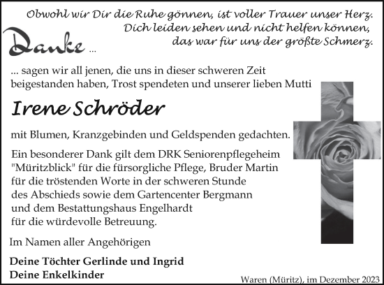 Traueranzeige von Irene Schröder von Müritz-Zeitung