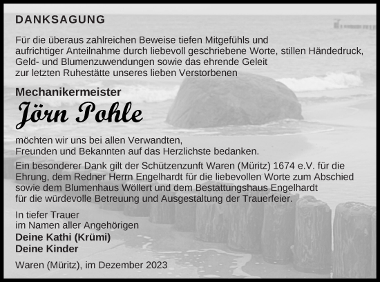 Traueranzeige von Jörn Pohle von Müritz-Zeitung