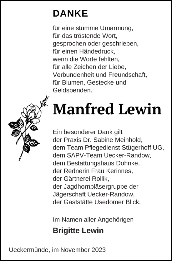 Traueranzeige von Manfred Lewin von Haff-Zeitung