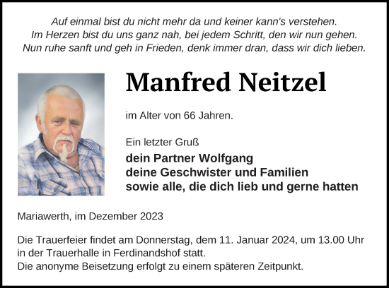 Traueranzeige von Manfred Neitzel von Haff-Zeitung