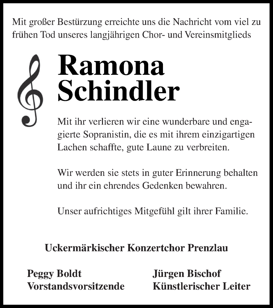  Traueranzeige für Ramona Schindler vom 30.12.2023 aus Prenzlauer Zeitung