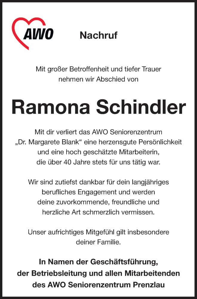  Traueranzeige für Ramona Schindler vom 30.12.2023 aus Prenzlauer Zeitung