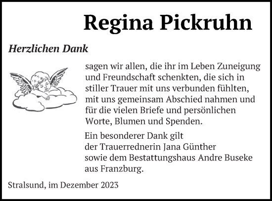 Traueranzeige von Regina Pickruhn von Haff-Zeitung