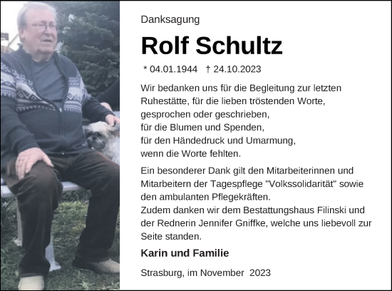 Traueranzeige von Rolf Schultz von Pasewalker Zeitung