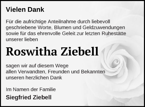 Traueranzeige von Roswitha Ziebell von Demminer Zeitung