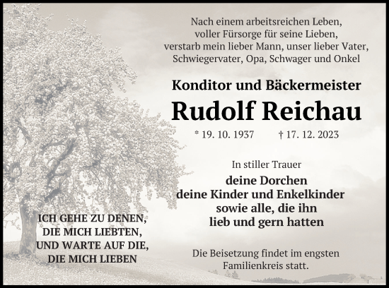Traueranzeige von Rudolf Reichau von Haff-Zeitung