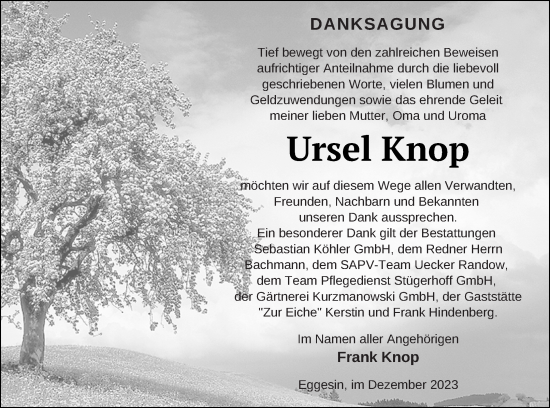 Traueranzeige von Ursel Knop von Haff-Zeitung