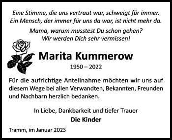 Traueranzeige von Marita Kummerow von Zeitung für die Landeshauptstadt