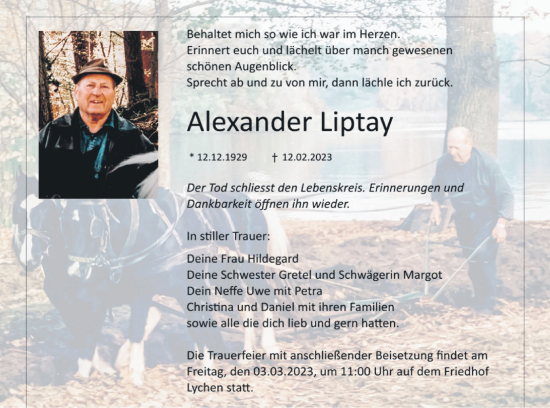 Traueranzeige von Alexander Liptay von Templiner Zeitung