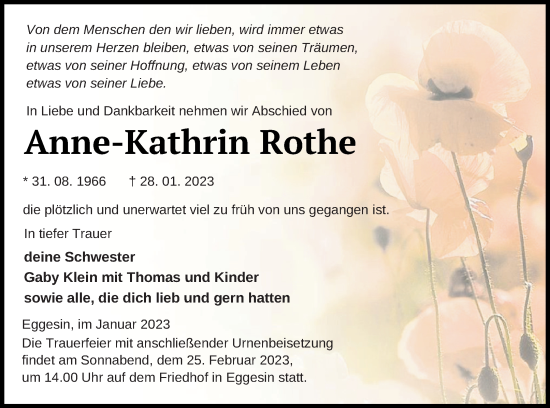 Traueranzeige von Anne-Kathrin Rothe von Haff-Zeitung