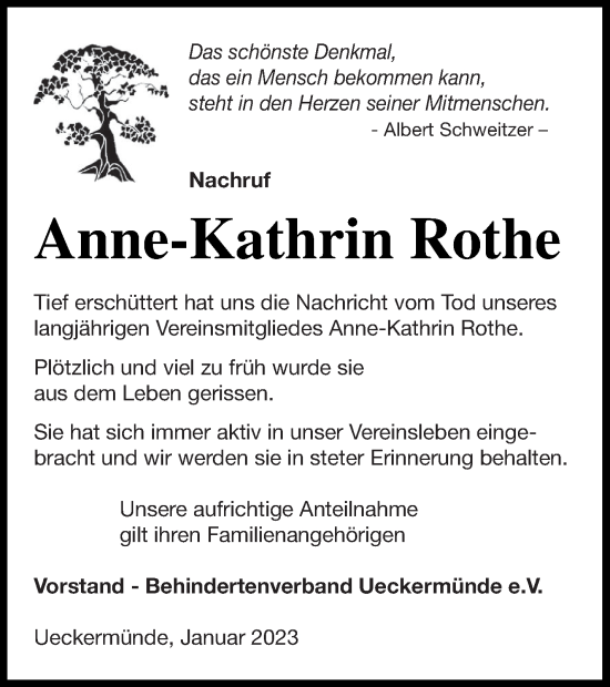 Traueranzeige von Anne-Kathrin Rothe von Haff-Zeitung