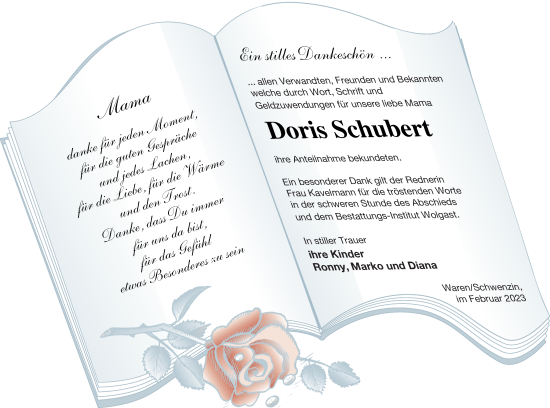 Traueranzeige von Doris Schubert von Müritz-Zeitung