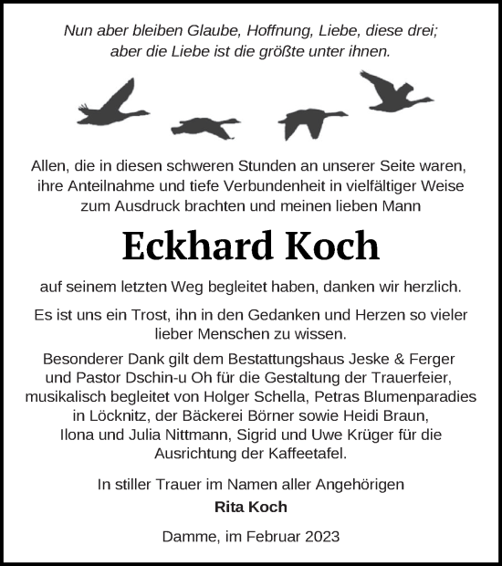 Traueranzeige von Eckhard Koch von Prenzlauer Zeitung