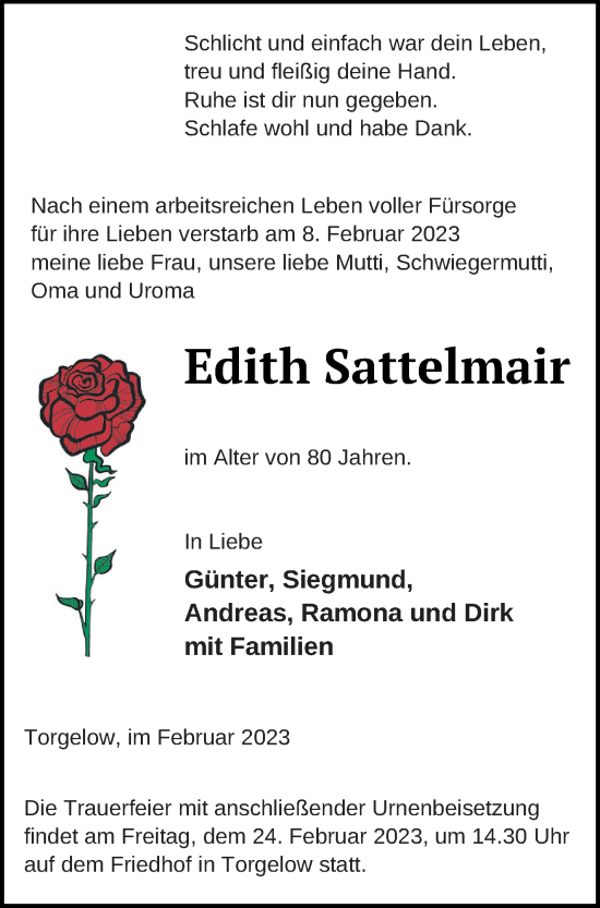 Traueranzeige von Edith Sattelmair von Haff-Zeitung