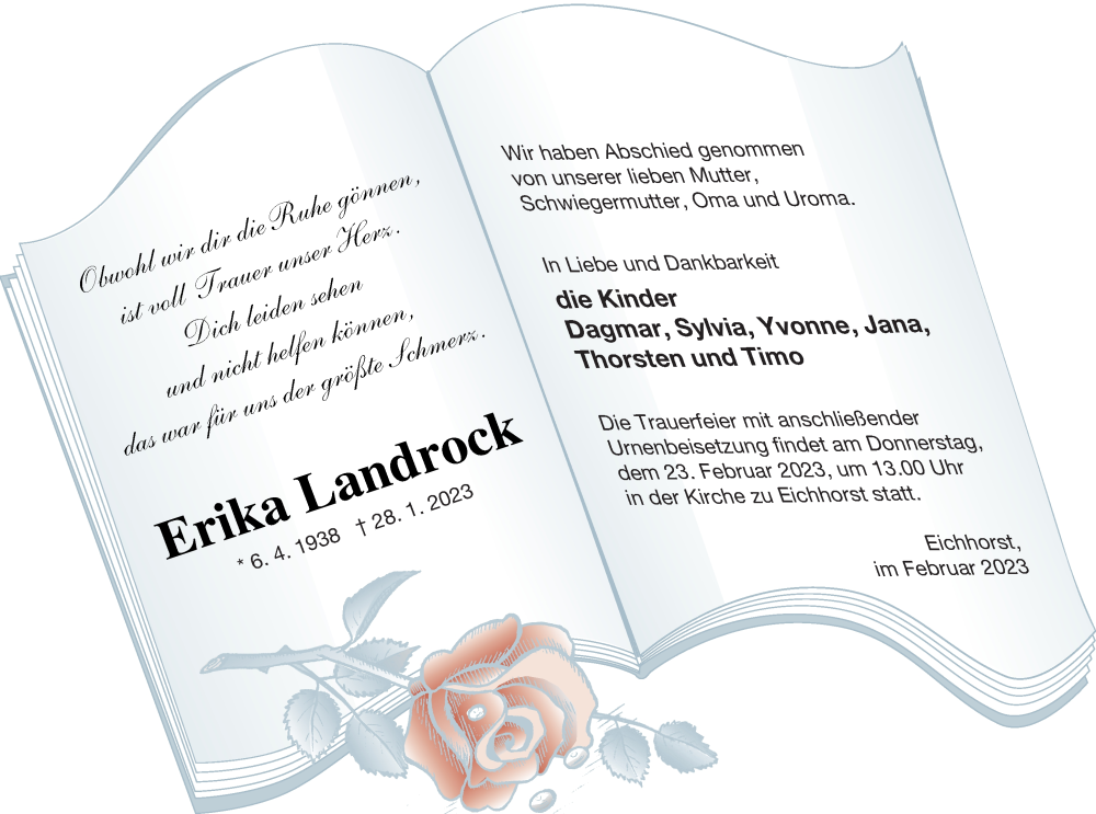  Traueranzeige für Erika Landrock vom 03.02.2023 aus Neubrandenburger Zeitung