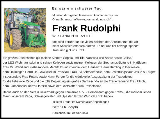 Traueranzeige von Frank Rudolphi von Templiner Zeitung