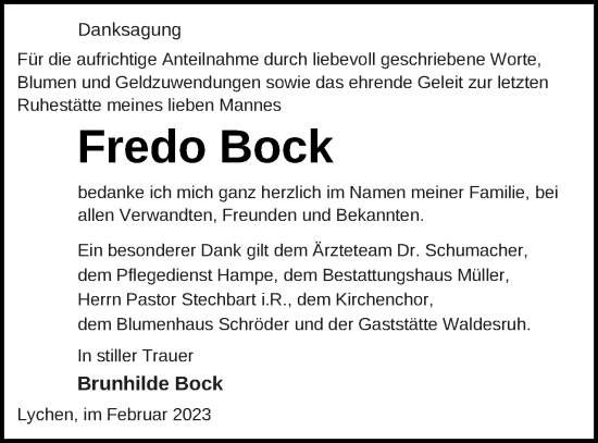 Traueranzeige von Fredo Bock von Templiner Zeitung