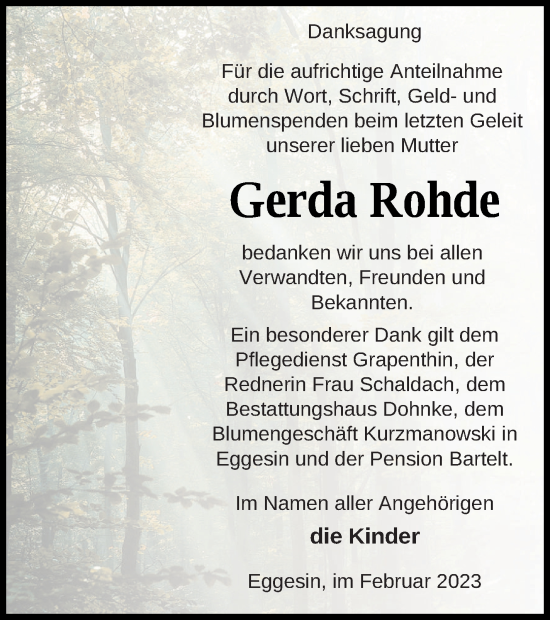 Traueranzeige von Gerda Rohde von Haff-Zeitung