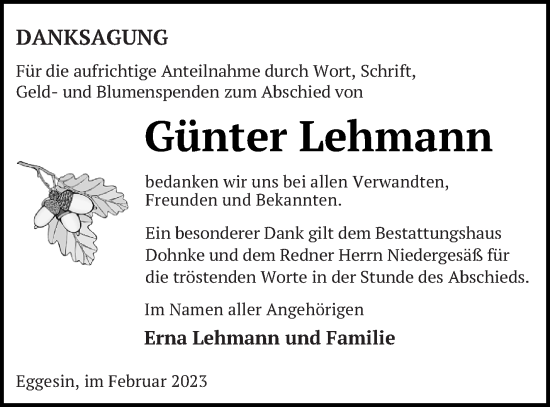 Traueranzeige von Günter Lehmann von Haff-Zeitung