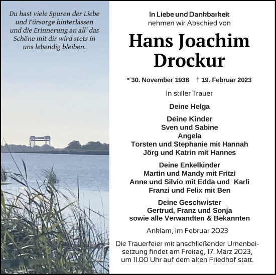 Traueranzeige von Hans Joachim Drockur von Vorpommern Kurier