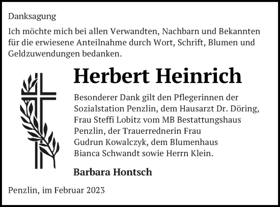 Traueranzeige von Herbert Heinrich von Müritz-Zeitung