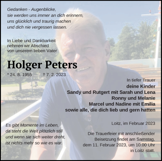 Traueranzeige von Holger Peters von Vorpommern Kurier